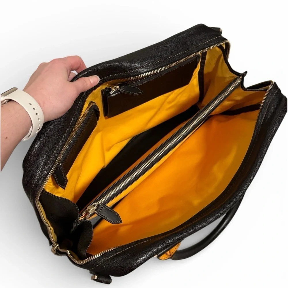 Acqua Di Parma Espresso Brown Premium Italian Leather Briefcase Satchel Bag